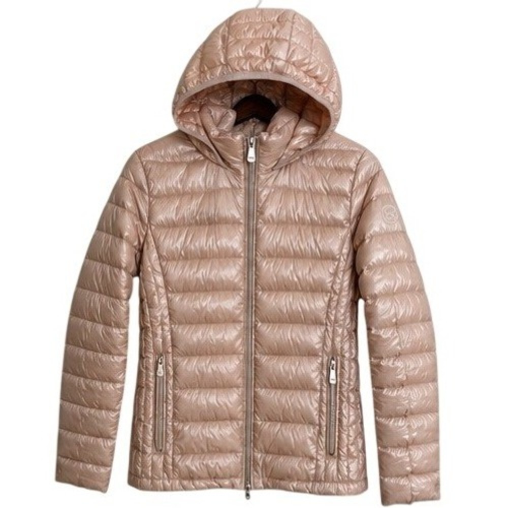 Calvin Klein Puffer Jacket Sz M Baby Pink Packable Down Hooded Quilted Travel
